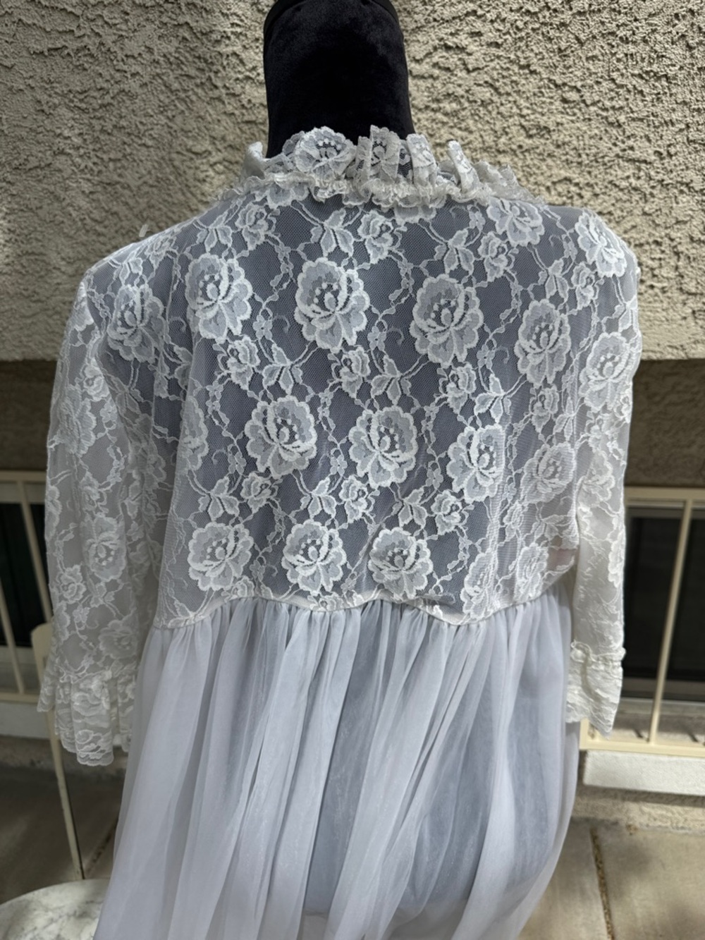 Vintage Teri-She White Lace Robe Duster | Sheer Bridal Lingerie | Romantic - Picture 9 of 10